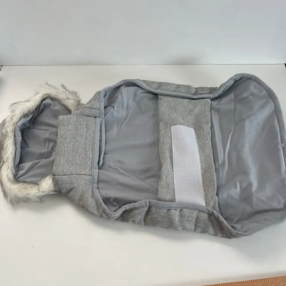 Boots & Barkley Hooded Gray Vest Pet Apparel, Leg Hole‎ Snaps Dog Puffer, Medium